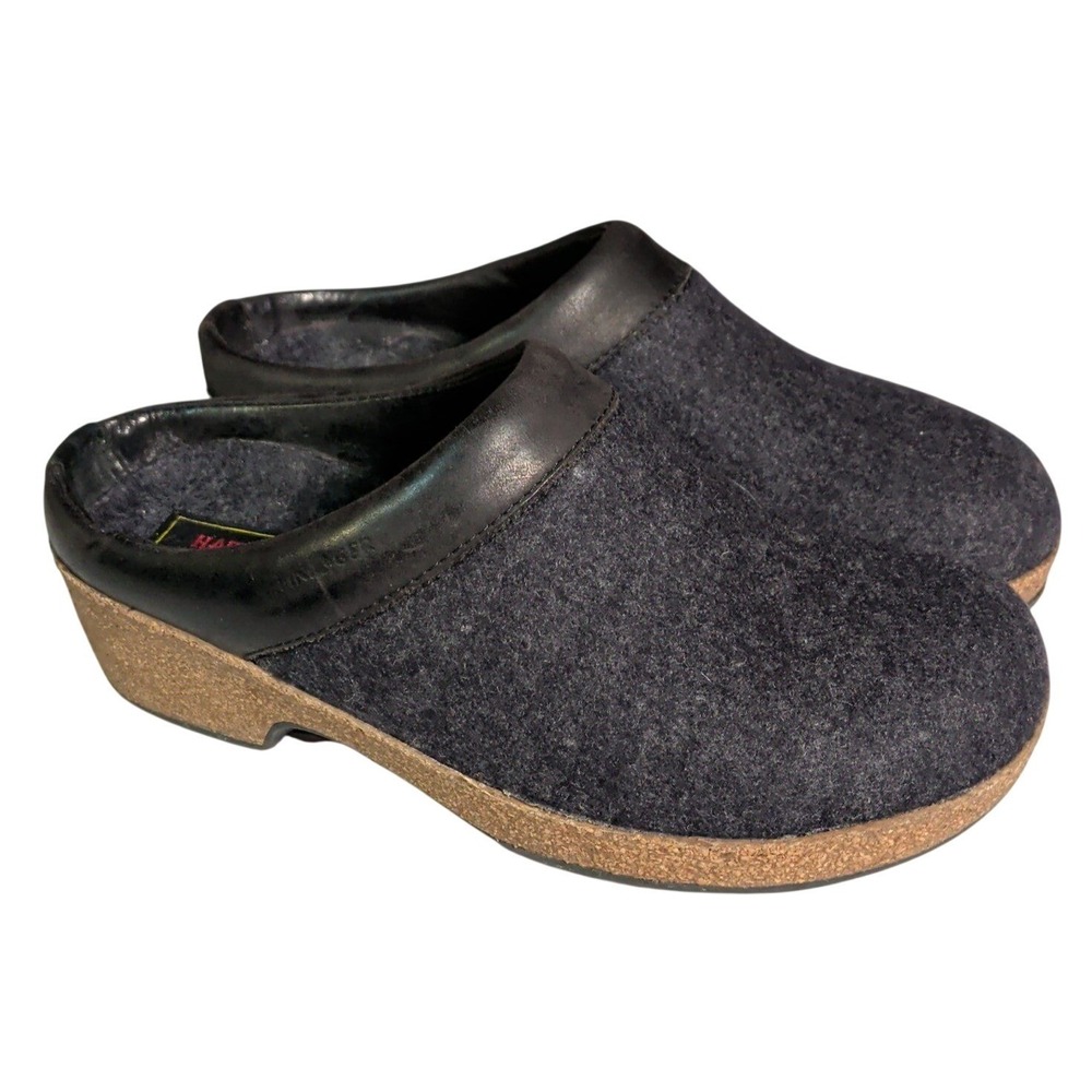 Haflinger Clogs Womens Size 7 EU 38 Black Wool Wedge Cork Midsole Bohemian Boho